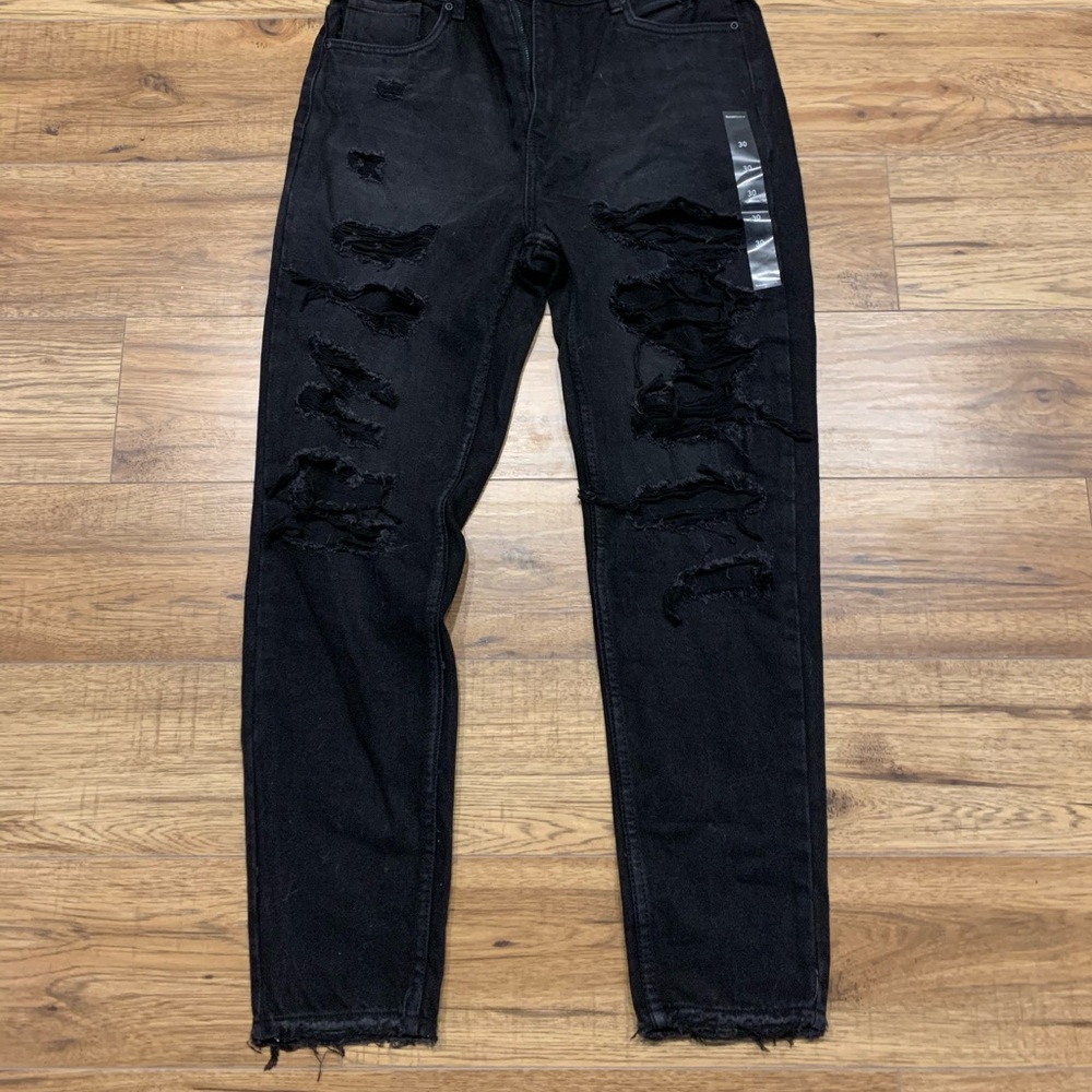 Black high rise ripped mom jeans